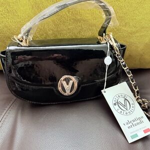 Valentino Orlandi/East West/Top Handle Shoulder Bag/Black Patent Leather/NWT